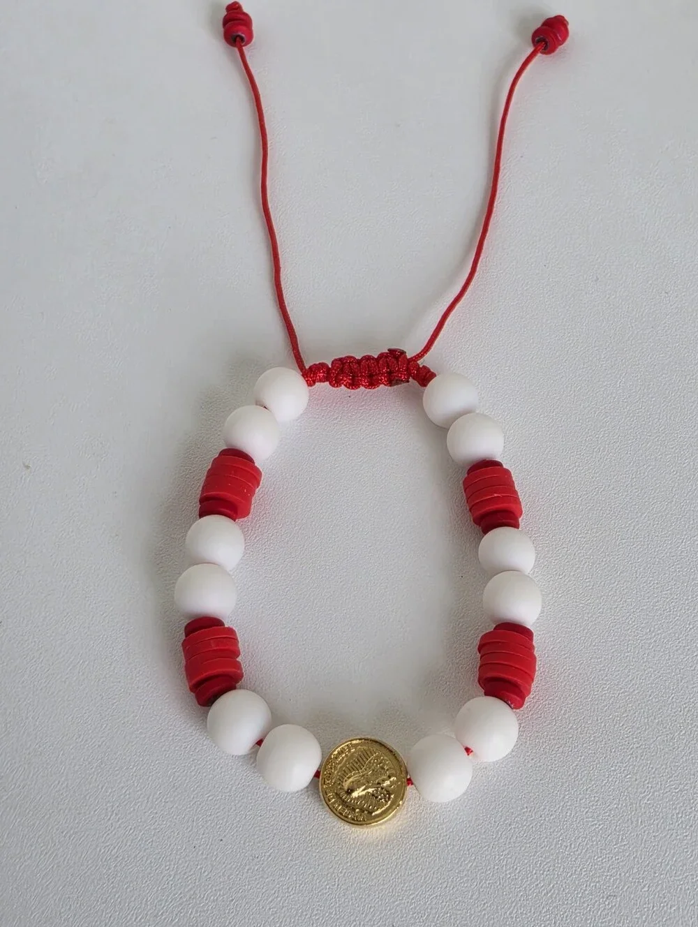 Handmade Virgen de Guadalupe Adjustable Bracelet Red White Catholic Beaded